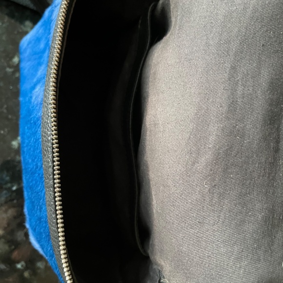 KARA Backpack Soft Black Pebble Leather and Bright Blue Dyed Hide/Fur - Picture 7 of 9